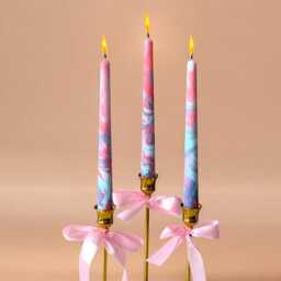 Handmade Marble Taper Candles Pink, Purple & Blue Dip Dye - 25cm - thumbnail 4