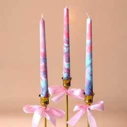 Handmade Marble Taper Candles Pink, Purple & Blue Dip Dye - 25cm - thumbnail 2