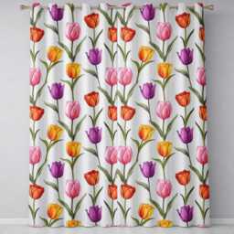 Elegant Tulip Floral Seamless Pattern Soft Neutral Background Readymade Eyelet Ring Top Thermal 100% Blackout Curtains - thumbnail 2