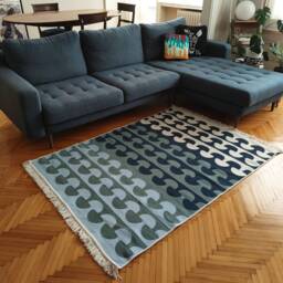 Recycled Cotton Kilim Rug - Reversible Indigo Blue Wave Design - thumbnail 2