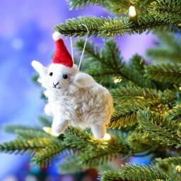 Felt White Sheep Christmas Ornament, Handmade Hanging, Where Is The Green Sheep? Bookish Play - thumbnail 2