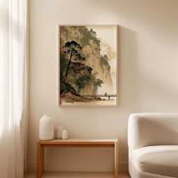 Japanese Mountain Temple Poster, Asian Landscape Wall Art, Paper Print - thumbnail 3