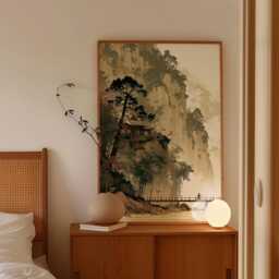 Japanese Mountain Temple Poster, Asian Landscape Wall Art, Paper Print - thumbnail 2