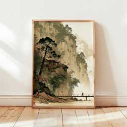 Japanese Mountain Temple Poster, Asian Landscape Wall Art, Paper Print - thumbnail 4
