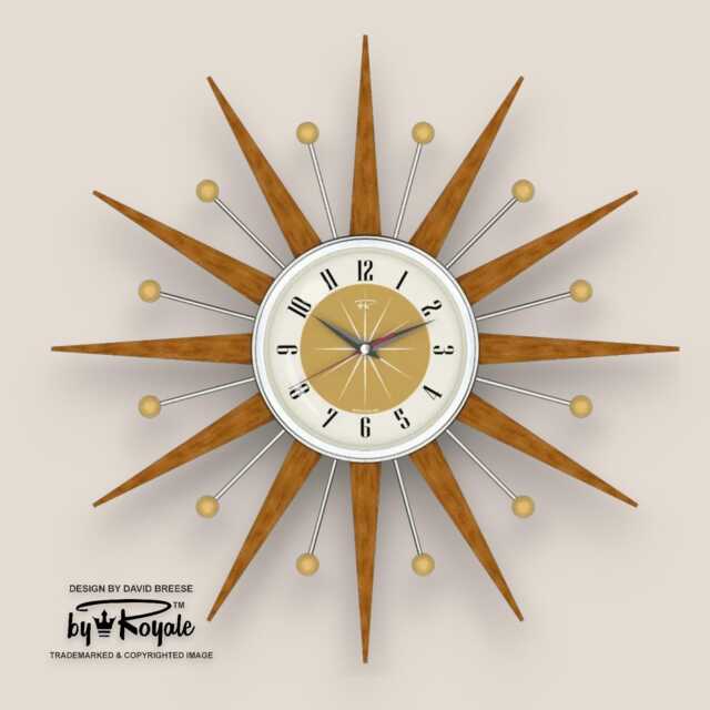 Teak Starburst Clock Mid Century Modern Wall Decor, 21 - image 1