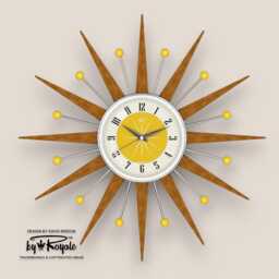 Teak Starburst Clock Mid Century Modern Wall Decor, 21 - thumbnail 4