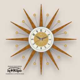 Teak Starburst Clock Mid Century Modern Wall Decor, 21