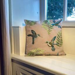 Embroidered Hummingbird Cushion Cover, Jewel Tone Floral Design - thumbnail 2