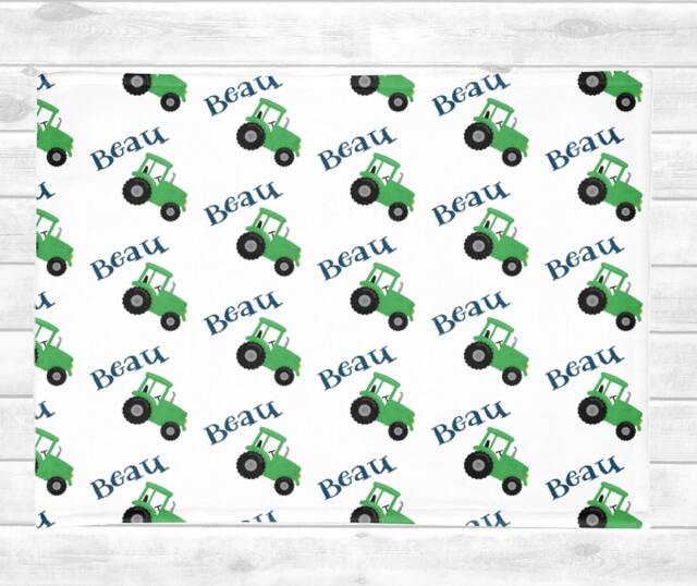 Personalized Tractor Baby Blanket Boy/Custom Farm Name Monogrammed Shower Gift Receiving Blanket Swaddle - image 1