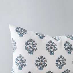 Blue-Green Floral Lumbar Pillow Cover - Organic Cotton Printed Cushion - thumbnail 2