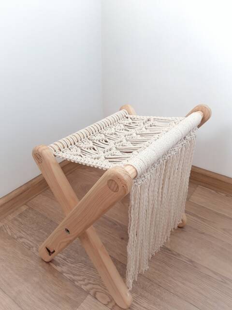 Macrame Folding Chair Foldable Seat Portable Stool Baby Room Boho Home Decor Bohemian Furniture Camp-Chair Stool For Picnic/Outing - image 1