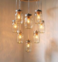 Heart Shaped Mason Jar Chandelier - Romantic Country Wedding Hanging Lighting Fixture Rustic Modern Industrial Bootsngus Lamp Design - thumbnail 2
