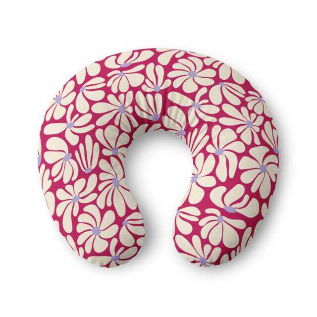 Pink Floral Pattern Nursing Pillow Cover - White Retro Flowers - image 1