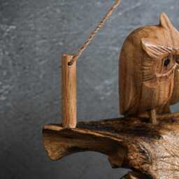 Handmade Hanging Wooden Owl Couple Figurine, 7 - thumbnail 4