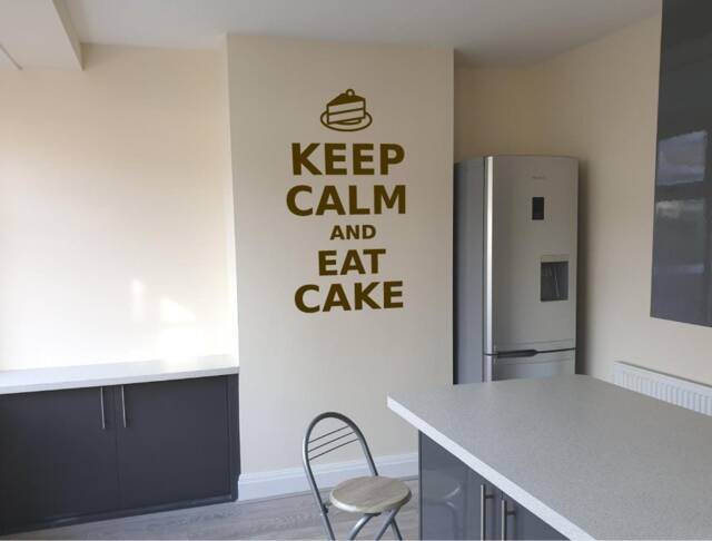Keep Calm & Eat Cake Wall Sticker, Baker Gift, Bakery Decor, Keep Calm Stickers, Kitchen Wall Decor, Art - image 1