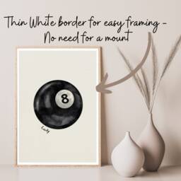 Vintage Pool Ball Print, Lucky 8 Wall Art, Retro Poster, Black Trendy Art Print - thumbnail 2