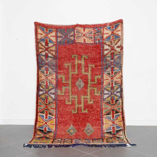 Vintage Red Moroccan Wool Rug - 7.5x5 Ft, Handwoven Berber Carpet - image 1