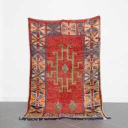 Vintage Red Moroccan Wool Rug - 7.5x5 Ft, Handwoven Berber Carpet - thumbnail 1