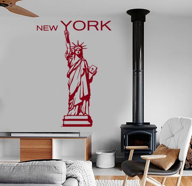 Wall Vinyl Decal Travel Quotes New York City Statue Of Liberty Sketch Retro Modern Home Decor - #1220Dz - image 1