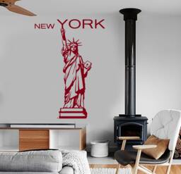 Wall Vinyl Decal Travel Quotes New York City Statue Of Liberty Sketch Retro Modern Home Decor - #1220Dz - thumbnail 1