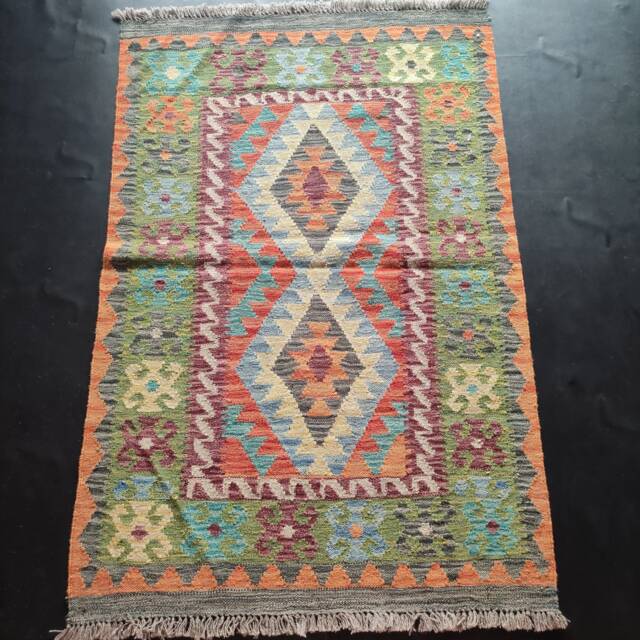 Kilim Rug Classic, Handmade Artisan Afghan Turkish Aztec Geometric Wool 149x98 cm - image 1
