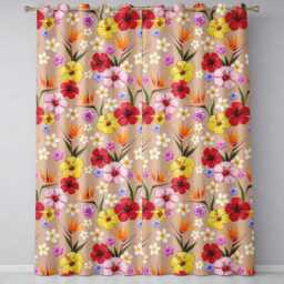 Tropical Hibiscus Bird Of Paradise Seamless Pattern Peach Background Readymade Eyelet Ring Top Thermal 100% Blackout Curtains - thumbnail 2