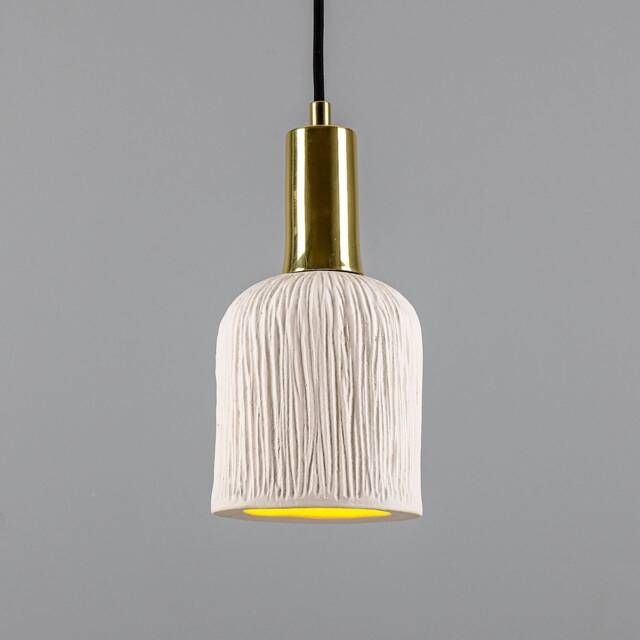 Osier Organic Ceramic Pendant Light Matte White Striped 10 - image 1