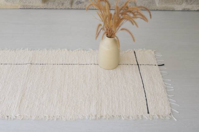Runner Rug 150 cm Cream Rug, Kitchen Washable, Beige Cotton Shower Bathroom Bedroom Entryway Unique - image 1
