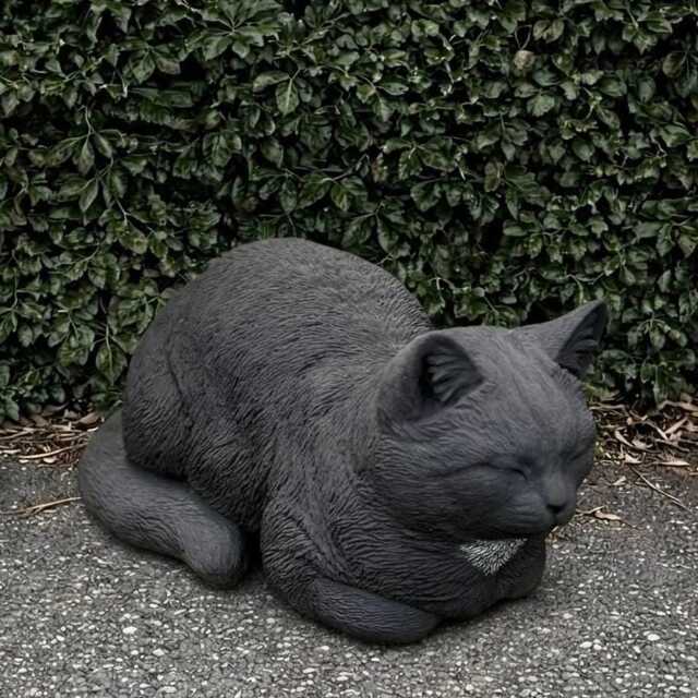 Handmade Concrete Black Cat Statue Outdoor Memorial Kitten Ornament, Yard Art Lover Gift - image 1