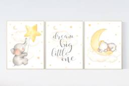 Elephant Nursery Art Print Moon, Stars, Cloud Decor - thumbnail 1
