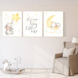 Elephant Nursery Art Print Moon, Stars, Cloud Decor - thumbnail 2