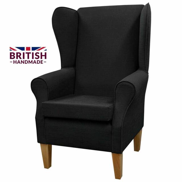 Handmade High Back Armchair Harrow Slub Charcoal Fabric - image 1