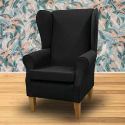 Handmade High Back Armchair Harrow Slub Charcoal Fabric - thumbnail 3