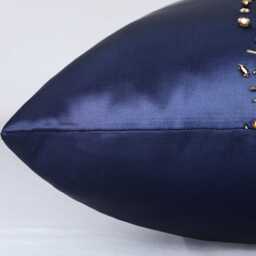 Navy Satin Pillow Cover, Hand Embroidered Gold Crystals - Bmcc107 - thumbnail 4