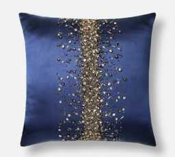 Navy Satin Pillow Cover, Hand Embroidered Gold Crystals - Bmcc107