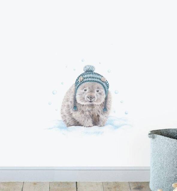 Winter Wombat Wall Sticker Decal - Kids Stickers, Animals Childrens Decals, Art, Room, Girl, Boy