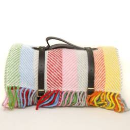 Stripe Herringbone Wool Picnic Blanket With Leather Strap - Waterproof Mat Camping Gift Beach Accessories - thumbnail 2
