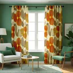 Retro Floral Curtains, Bold Orange & Yellow Flower Drapes, Custom Made Window Panels For Living Room, Eyelet Or Rod Pocket Options - thumbnail 4