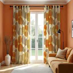 Retro Floral Curtains, Bold Orange & Yellow Flower Drapes, Custom Made Window Panels For Living Room, Eyelet Or Rod Pocket Options
