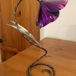 Handcrafted Purple Poppy Sculpture Military Remembrance Gift Veteran's Day Metal Centrepiece Handmade Flower Present Drooping Head Poppies - thumbnail 4