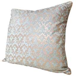 Fortuny Fabric Throw Pillow Cushion Cover in Aquamarine & Silvery Gold Delfino Pattern - Made Italy - thumbnail 4