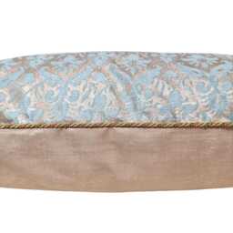 Fortuny Fabric Throw Pillow Cushion Cover in Aquamarine & Silvery Gold Delfino Pattern - Made Italy - thumbnail 2