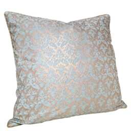 Fortuny Fabric Throw Pillow Cushion Cover in Aquamarine & Silvery Gold Delfino Pattern - Made Italy - thumbnail 3