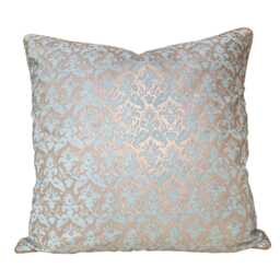 Fortuny Fabric Throw Pillow Cushion Cover in Aquamarine & Silvery Gold Delfino Pattern - Made Italy - thumbnail 1