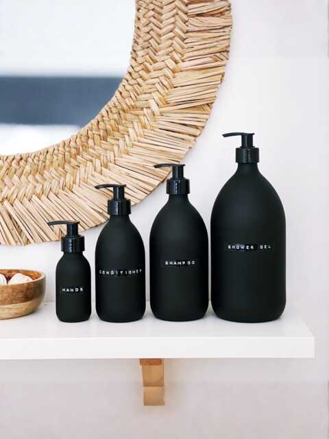 Matt Black Glass Soap Dispenser Bottle - Retro Stamped Label Pump Choice Of Sizes - image 1