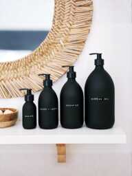 Matt Black Glass Soap Dispenser Bottle - Retro Stamped Label Pump Choice Of Sizes - thumbnail 1