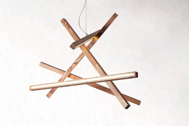 Wooden Abstract Chandelier With Led Lines Chaos Lighting, Modern Suspension Sleek Chandelier, Minimal Chandelier Nebula 5 - image 1