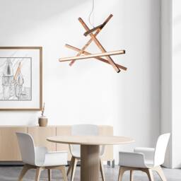 Wooden Abstract Chandelier With Led Lines Chaos Lighting, Modern Suspension Sleek Chandelier, Minimal Chandelier Nebula 5 - thumbnail 3
