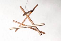 Wooden Abstract Chandelier With Led Lines Chaos Lighting, Modern Suspension Sleek Chandelier, Minimal Chandelier Nebula 5