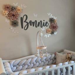 Custom Paper Flower Wall Decor With Free Name Sign - 3D Floral Nursery Art Personalised Name Sign Set - thumbnail 3